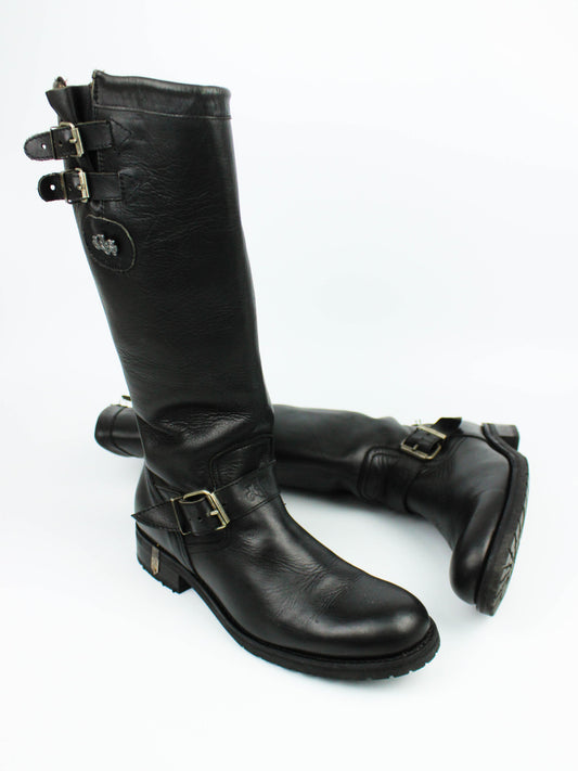 Sancho Black Leather Biker Boots