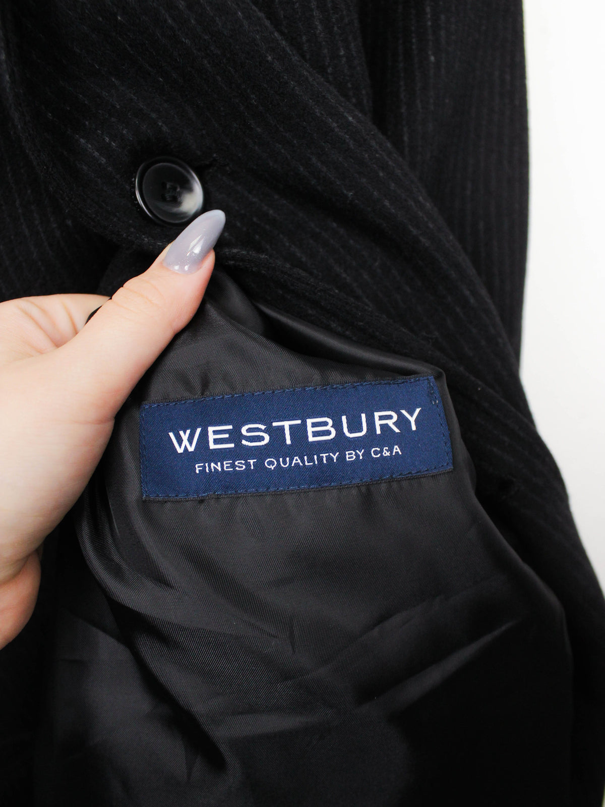 Чорне вовняне пальто в тонку смужку Westbury