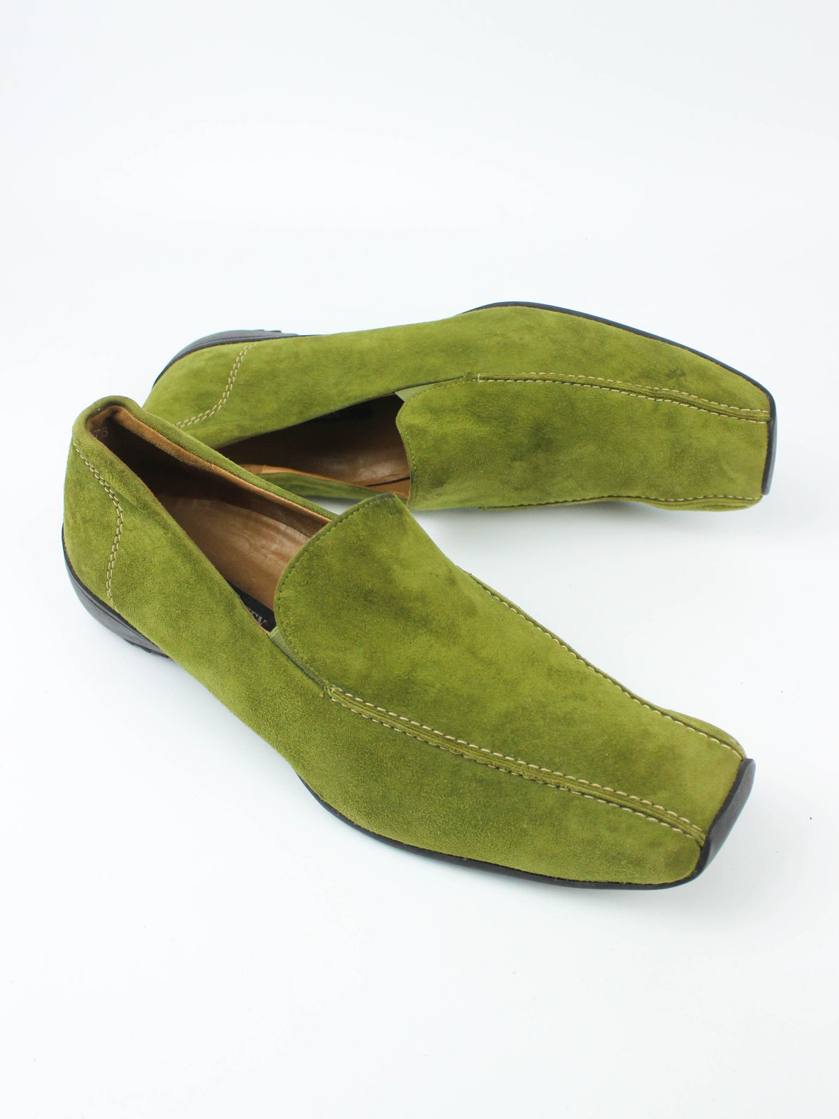 Green Suede Square-Toe Loafers