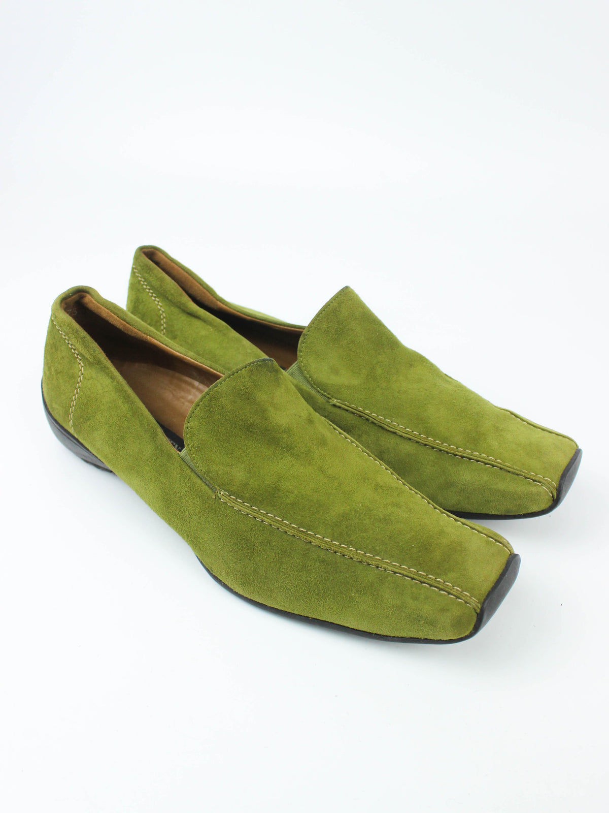 Green Suede Square-Toe Loafers