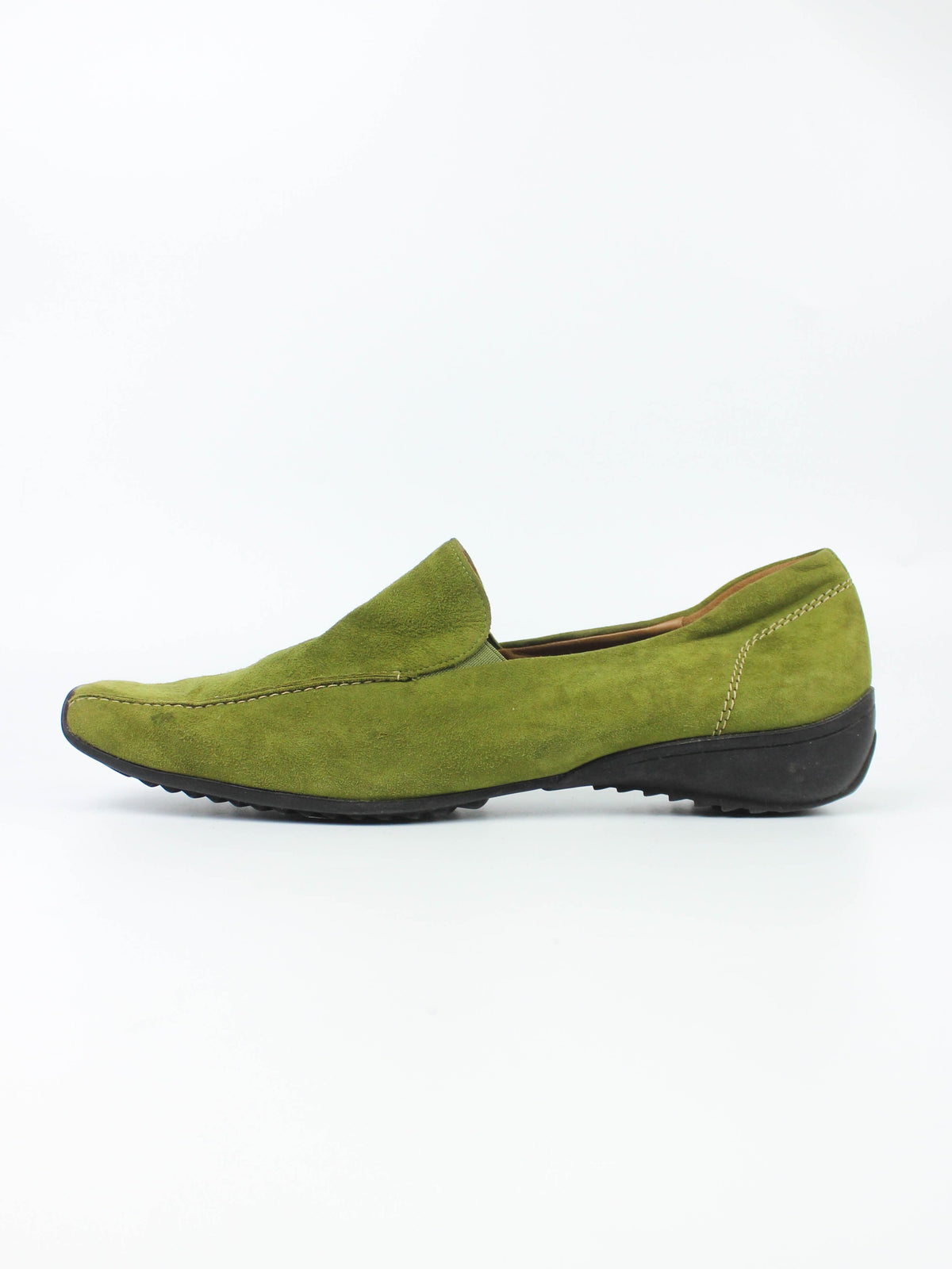 Green Suede Square-Toe Loafers
