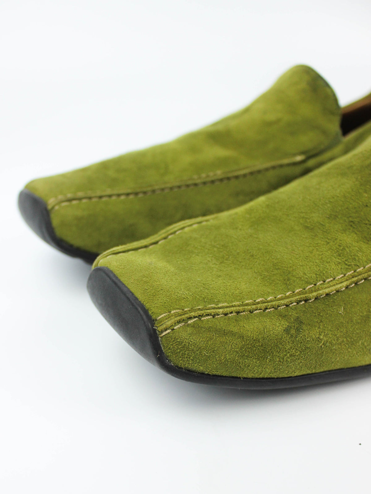Green Suede Square-Toe Loafers
