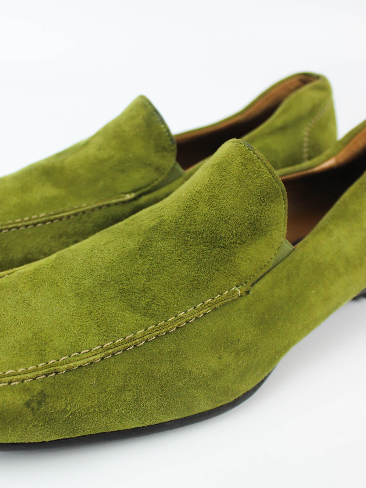 Green Suede Square-Toe Loafers