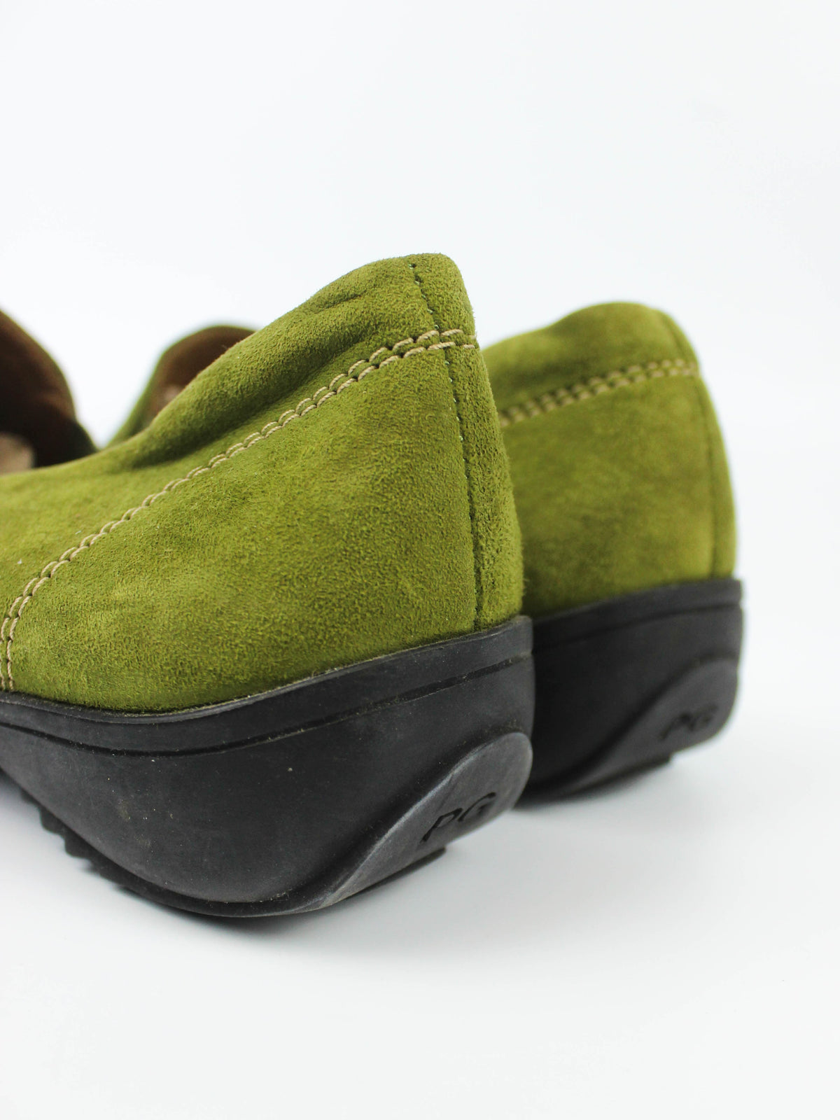 Green Suede Square-Toe Loafers
