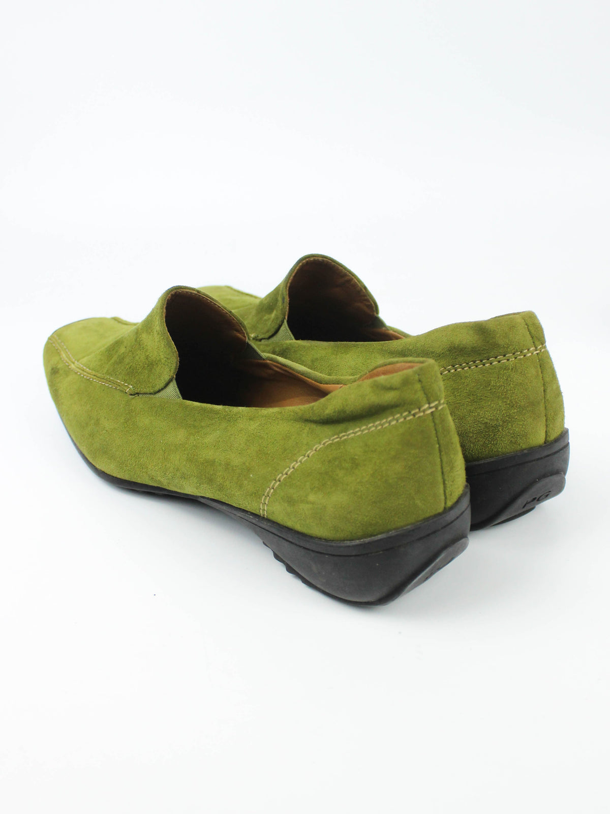 Green Suede Square-Toe Loafers