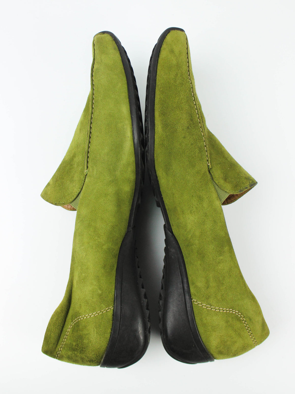 Green Suede Square-Toe Loafers